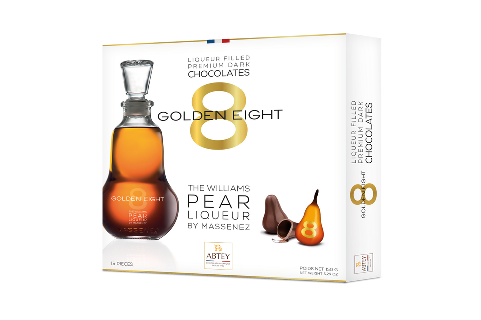 Abtey Élégance - 15 Dark Chocolate Liqueurs with Golden 8 Poire Williams xx