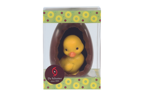Open Easter Egg with Chocolate Duckling in Gift Box