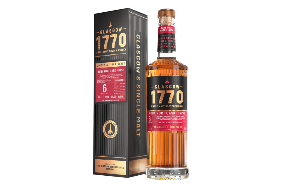 NEW - Glasgow 1770 Ruby Port Cask Finish 6 Year Old 55% Single Malt Scotch Whisky 70cl xx