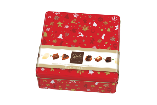 Hamlet Festive Christmas Tins with Hazelnut Praline Figures