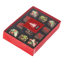 Gift Box of Chocolate Covered Fudge Pieces with Christmas Décor