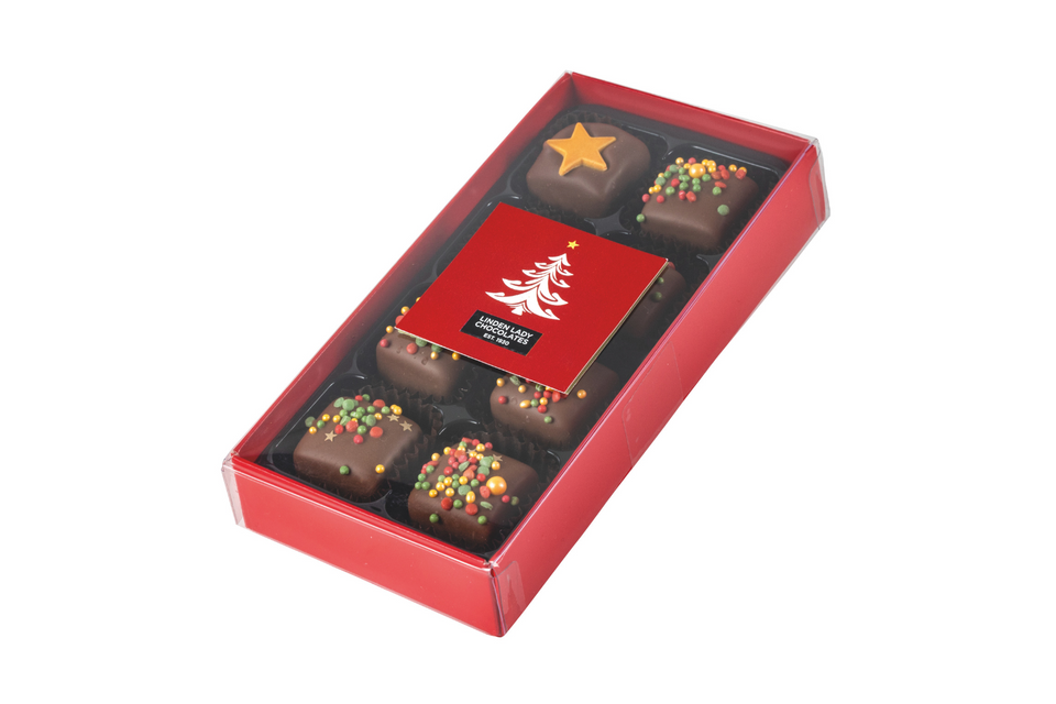 Gift Box of 8 Chocolate Covered Fudge Pieces with Christmas Décor xx