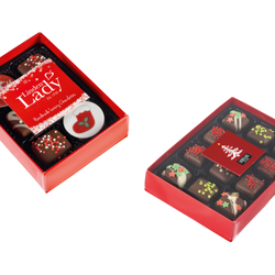 Gift Box of Chocolate Covered Fudge Pieces with Christmas Décor