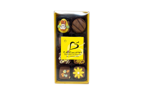 Gift Box of 8 Chocolate Covered Fudge Pieces with Easter Décor